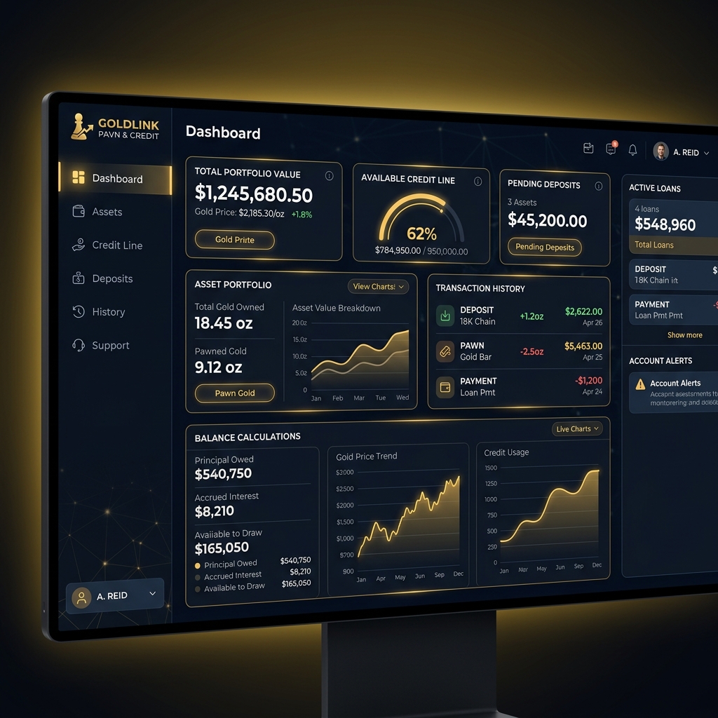 Pawning Management System interface mockup
