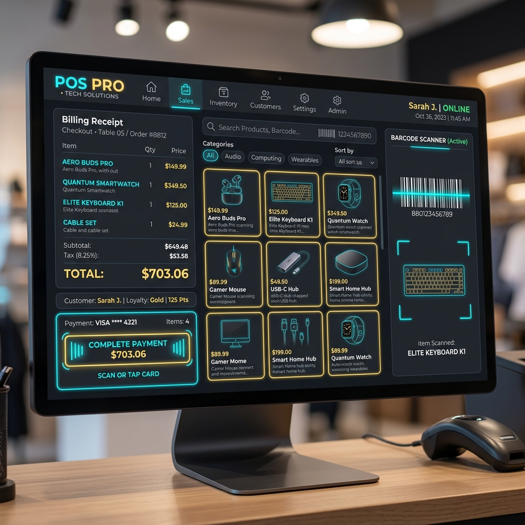 Web Based POS Solutions interface mockup