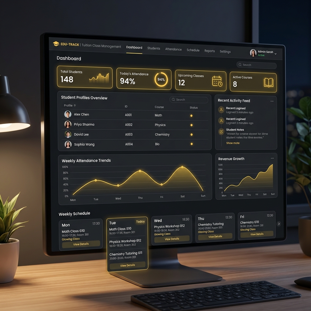 Tuition Class Management System interface mockup